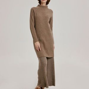 Nap Loungewear Cashmere Tunic Pullover Set Large Brown